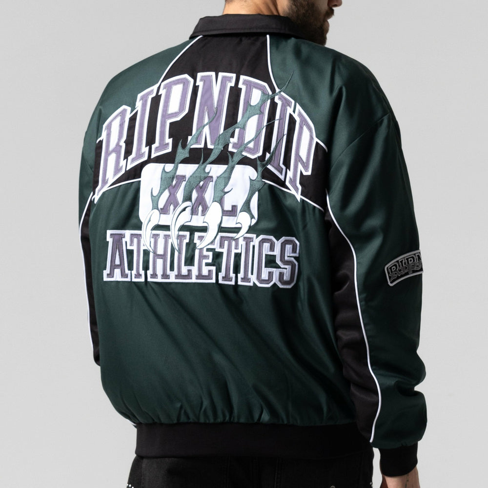 Ripndip Outlets | RIPNDIP Athletics Race Jacket (Hunter Green / Black)