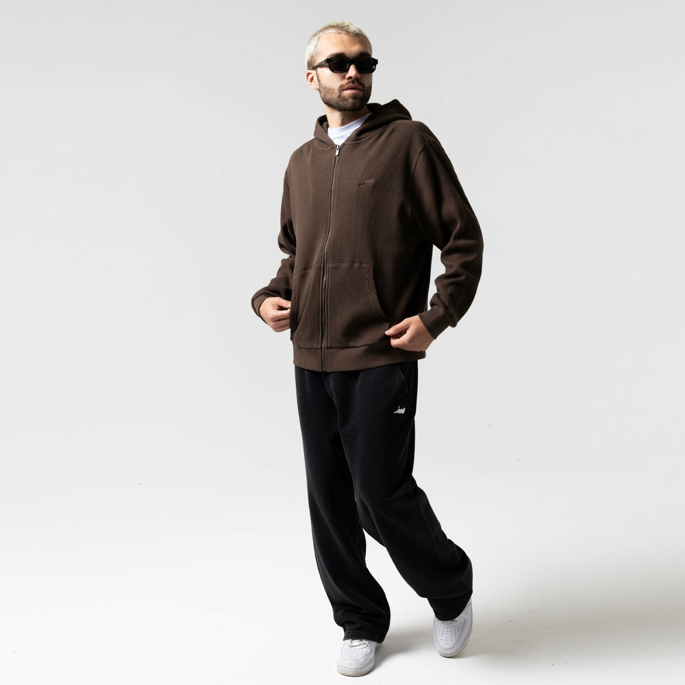 Ripndip New | Castanza Waffle Knit Zip Up Hoodie (Brown)