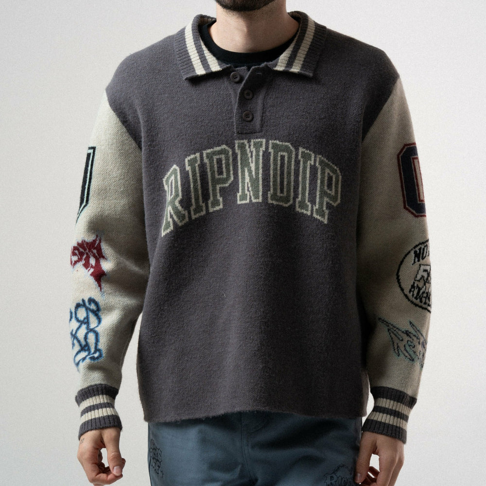 Ripndip Online Shop | Run It Up Knit Sweater (Charoal / Cream)