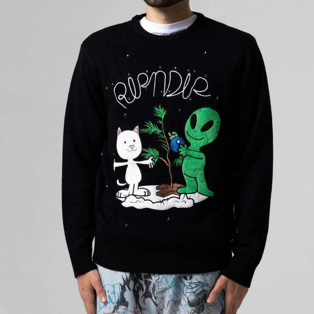Ripndip Outlets | Alien / Nerm Christmas Light Up Knit Sweater (Black)