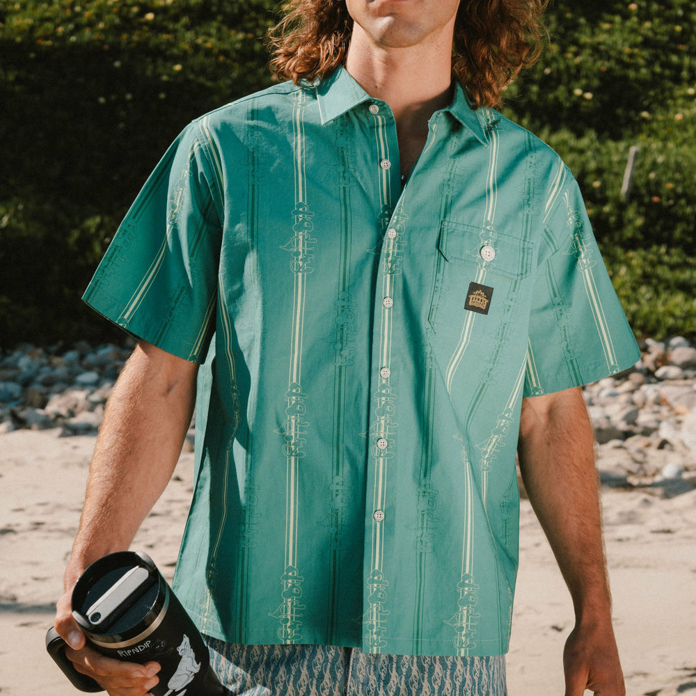 Ripndip Sale | Melted Striped Button Up (Teal)