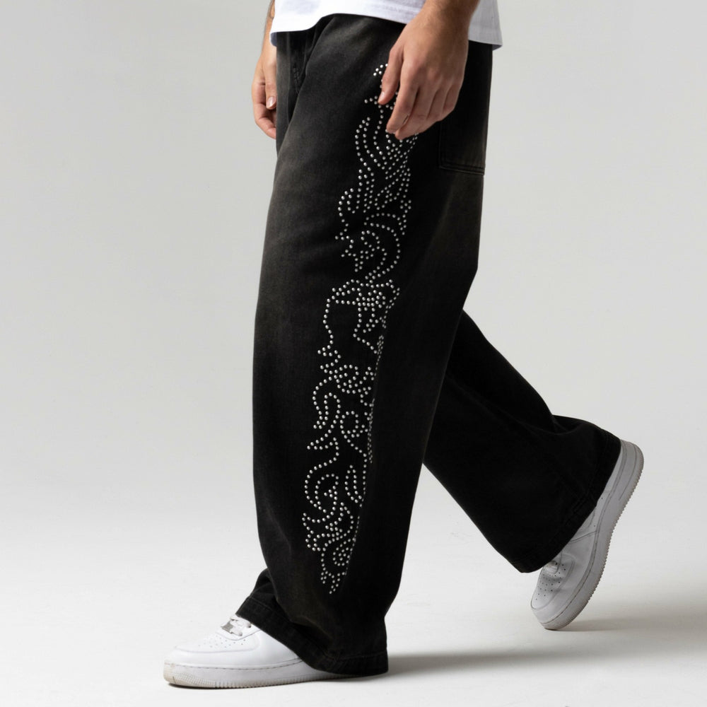 Ripndip Outlets | Pretty Flacko Extra Wide Leg Pants (Black Vintage Wash Denim)