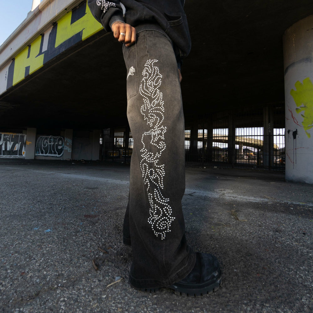 Ripndip Outlets | Pretty Flacko Extra Wide Leg Pants (Black Vintage Wash Denim)