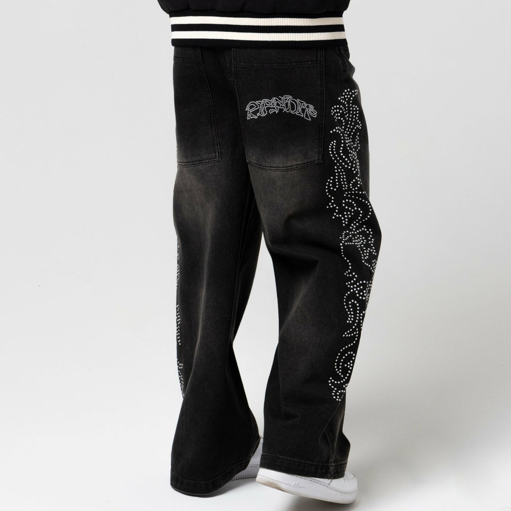 Ripndip Outlets | Pretty Flacko Extra Wide Leg Pants (Black Vintage Wash Denim)