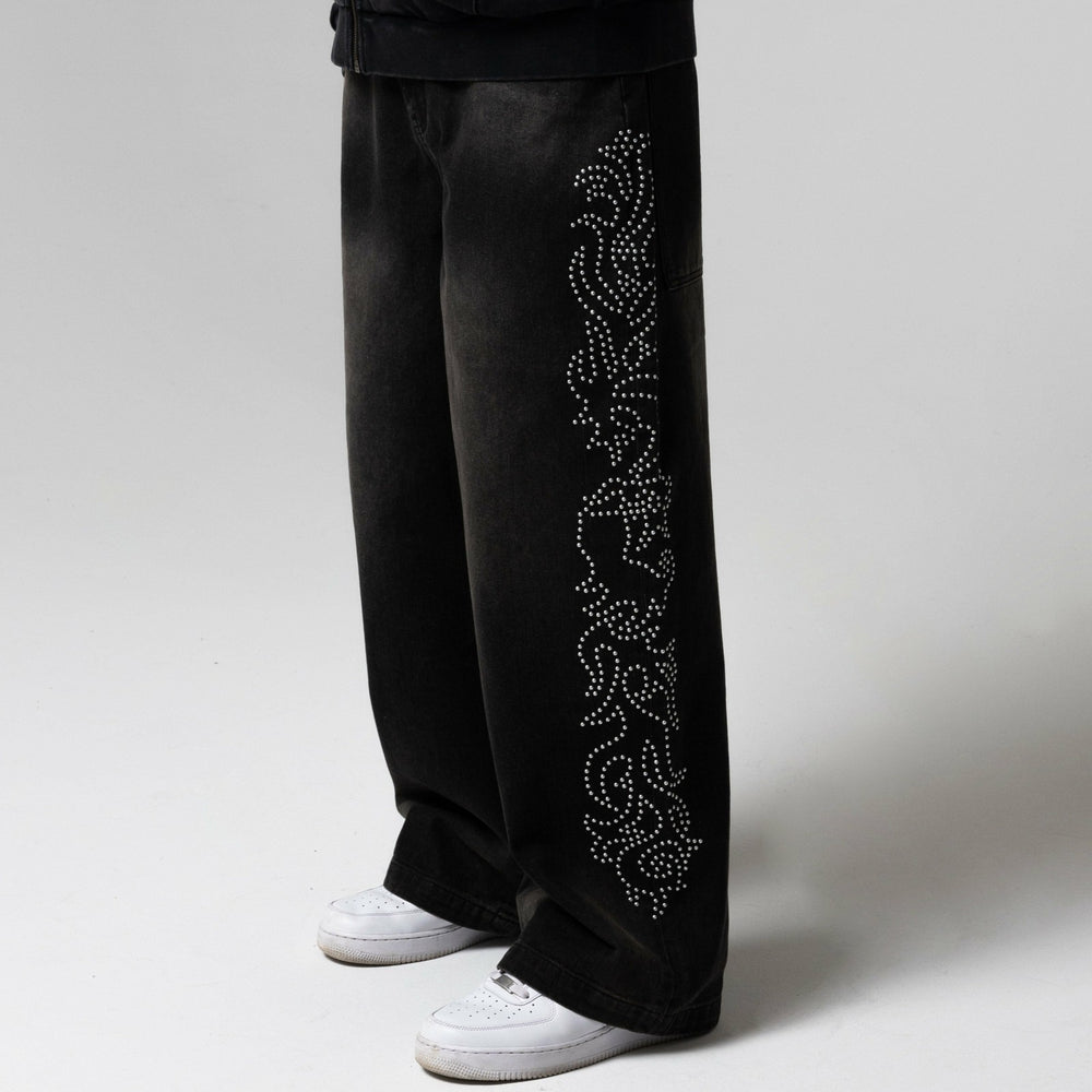 Ripndip Outlets | Pretty Flacko Extra Wide Leg Pants (Black Vintage Wash Denim)