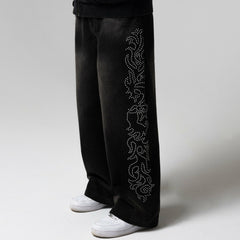 Ripndip Outlets | Pretty Flacko Extra Wide Leg Pants (Black Vintage Wash Denim)