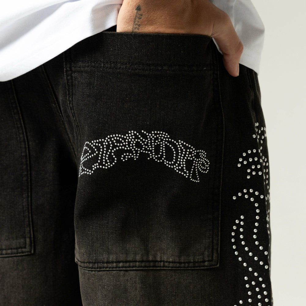 Ripndip Outlets | Pretty Flacko Extra Wide Leg Pants (Black Vintage Wash Denim)