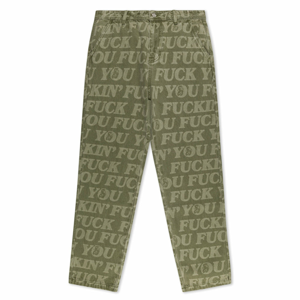 Ripndip Discount | F.U.F.F. Washed Denim Pants (Light Olive Denim)