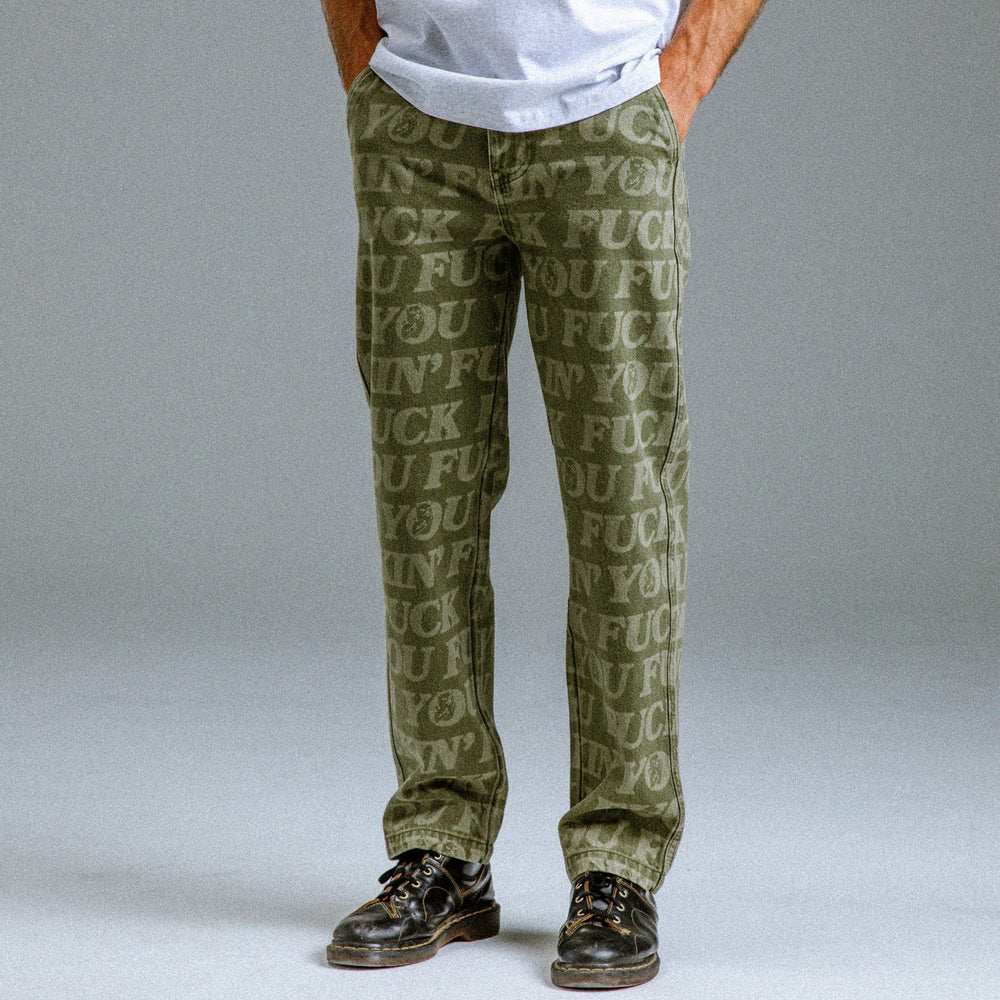 Ripndip Discount | F.U.F.F. Washed Denim Pants (Light Olive Denim)