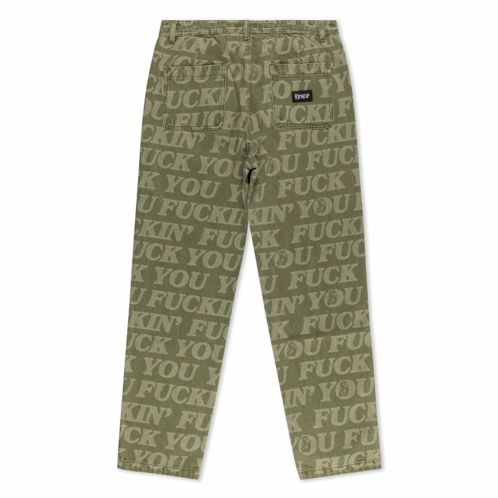 Ripndip Discount | F.U.F.F. Washed Denim Pants (Light Olive Denim)