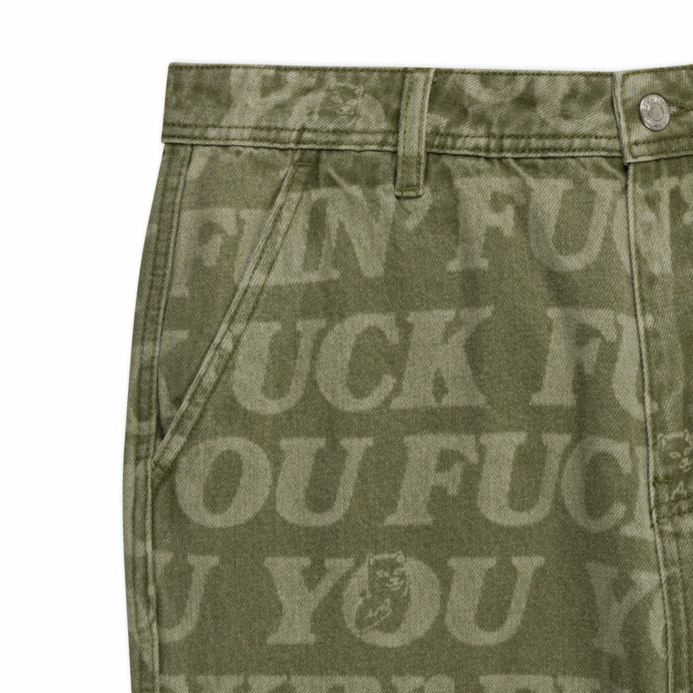 Ripndip Discount | F.U.F.F. Washed Denim Pants (Light Olive Denim)
