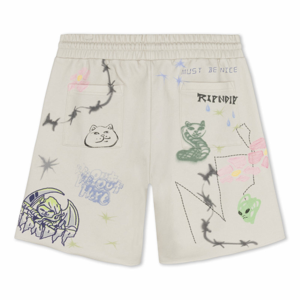 Ripndip Outlets | Goosebumps Raw Edge Sweat Shorts (Bone)