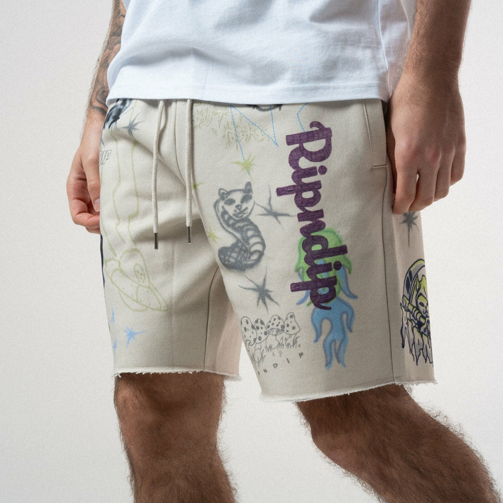 Ripndip Outlets | Goosebumps Raw Edge Sweat Shorts (Bone)