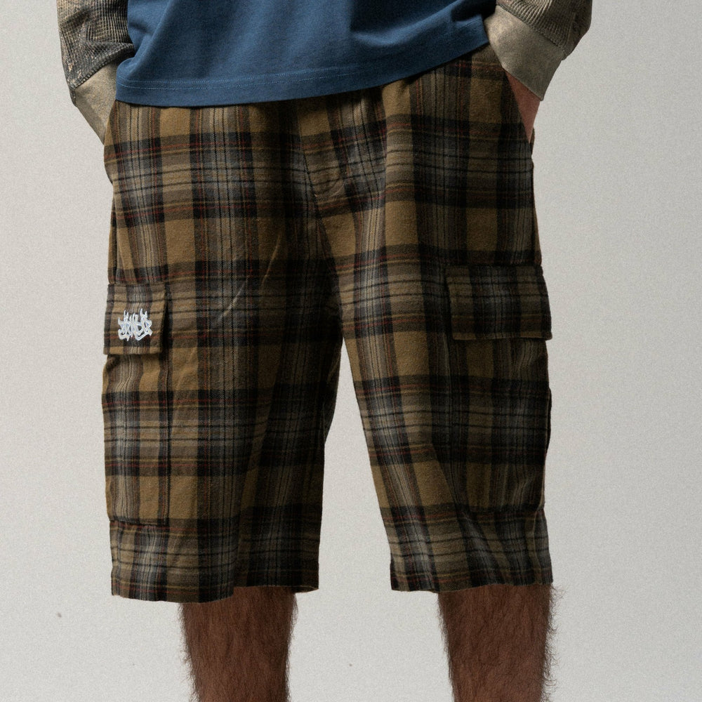 Ripndip Online | Hansen Wide Fit Cargo Shorts (Olive Plaid)