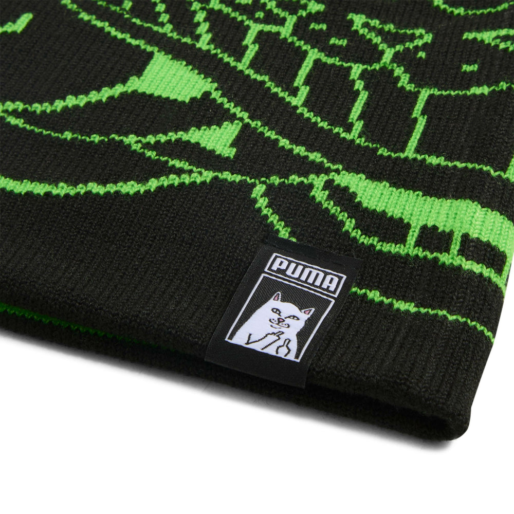 Ripndip Outlets | PUMA x RIPNDIP Reversable Skull Beanie (PUMA Black-Fluro Green Pes)