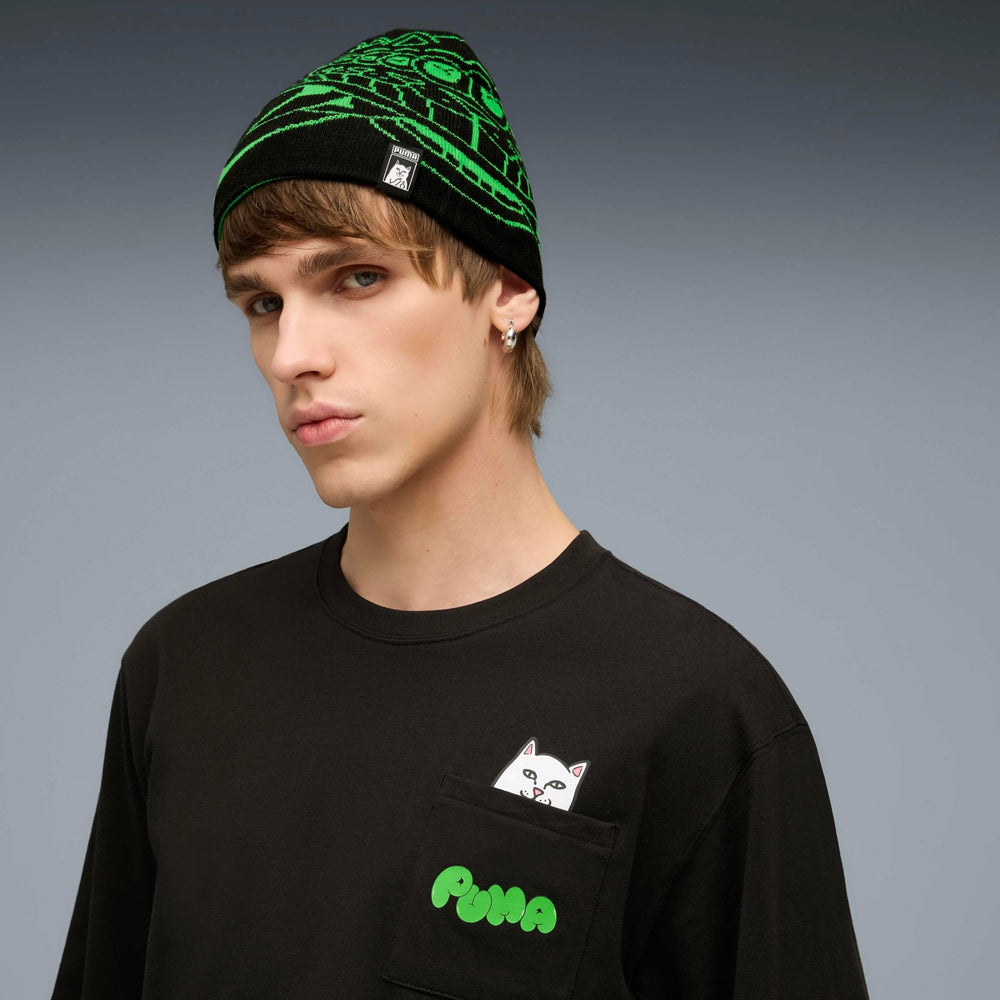 Ripndip Outlets | PUMA x RIPNDIP Reversable Skull Beanie (PUMA Black-Fluro Green Pes)