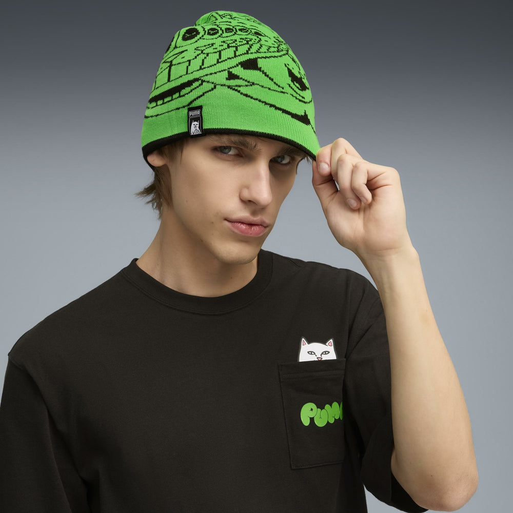Ripndip Outlets | PUMA x RIPNDIP Reversable Skull Beanie (PUMA Black-Fluro Green Pes)