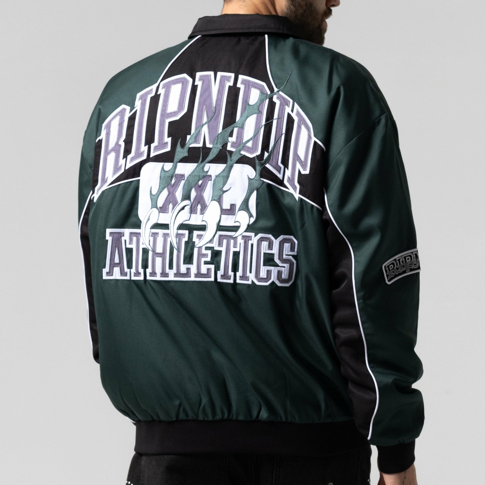 Ripndip Outlets | RIPNDIP Athletics Race Jacket (Hunter Green / Black)