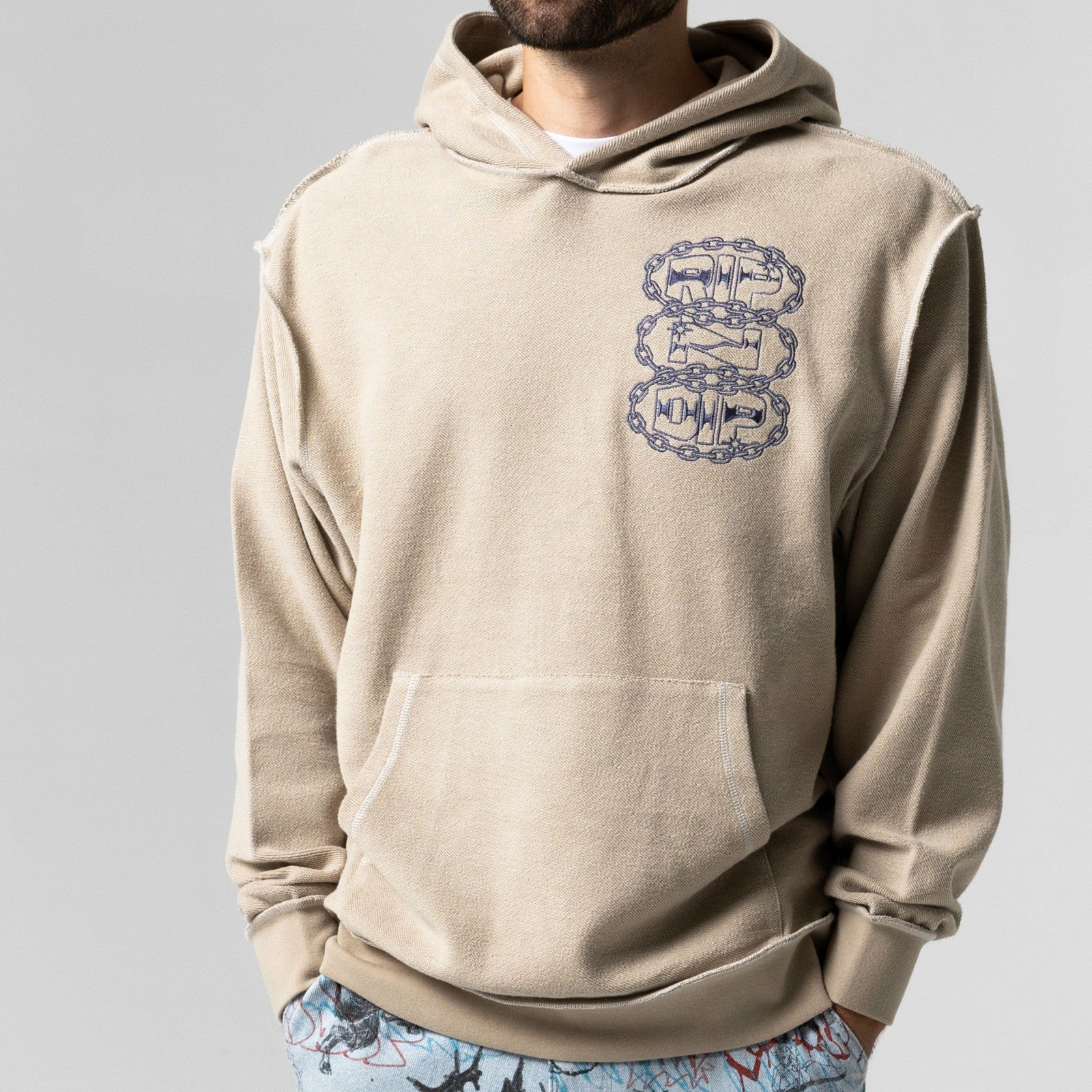 Ripndip Discount | Linked Up Reverse Stitched Hoodie (Khaki)