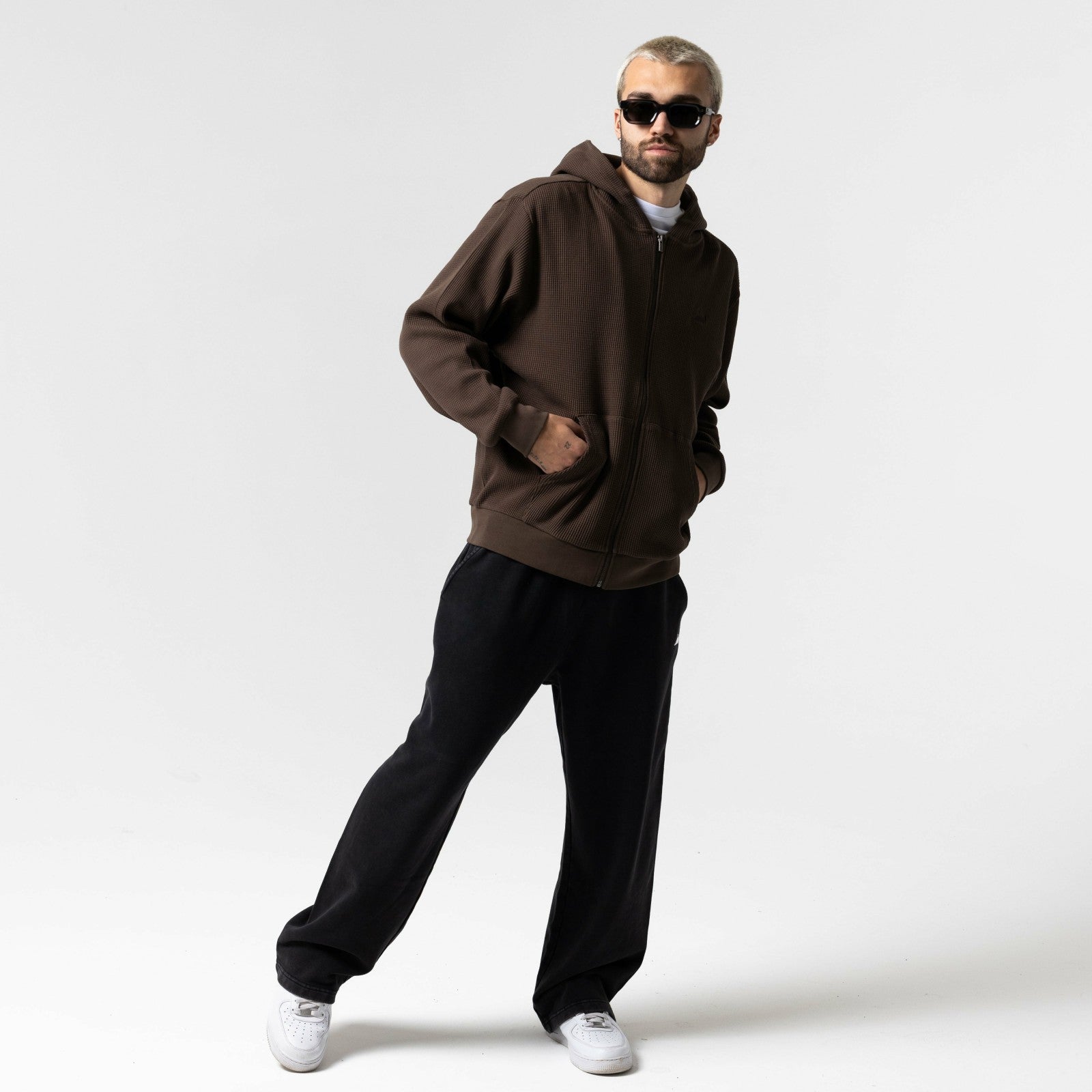 Ripndip New | Castanza Waffle Knit Zip Up Hoodie (Brown)