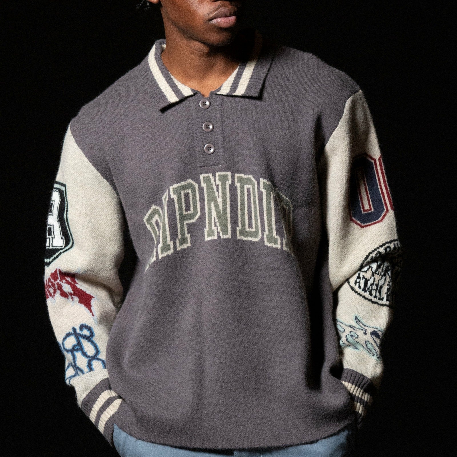 Ripndip Online Shop | Run It Up Knit Sweater (Charoal / Cream)