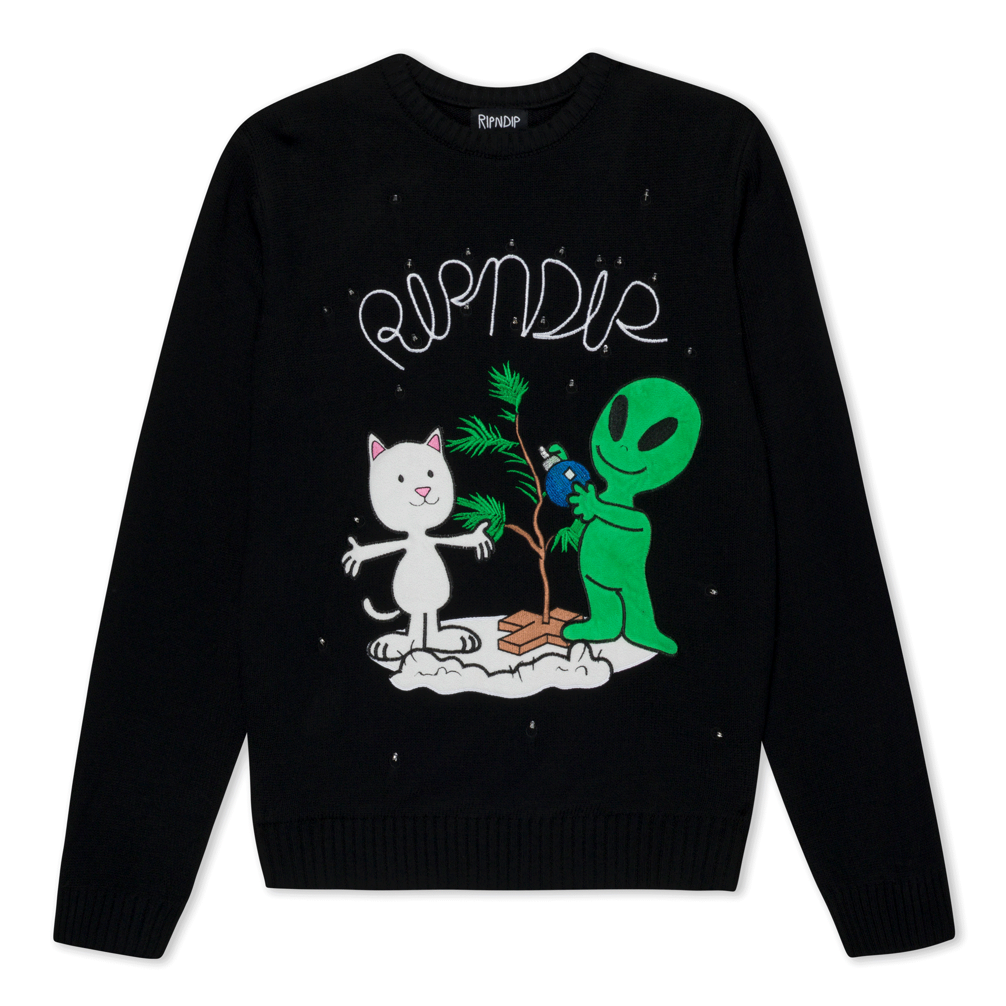 Ripndip Outlets | Alien / Nerm Christmas Light Up Knit Sweater (Black)