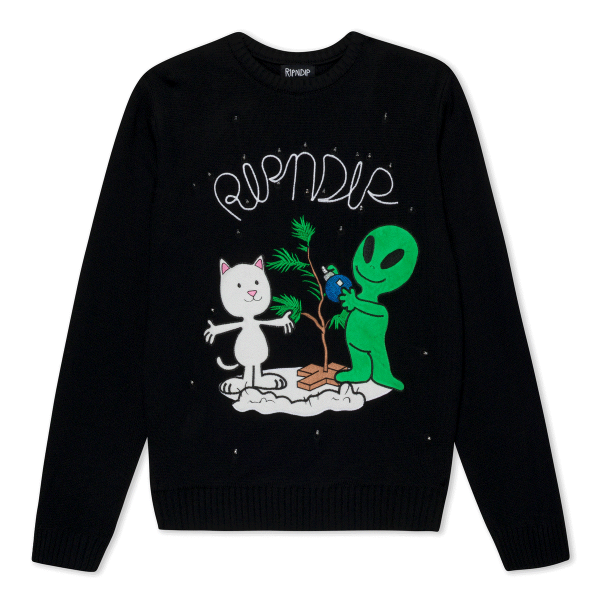 Ripndip Outlets | Alien / Nerm Christmas Light Up Knit Sweater (Black)