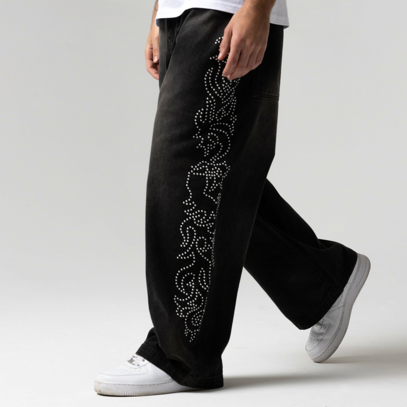 Ripndip Outlets | Pretty Flacko Extra Wide Leg Pants (Black Vintage Wash Denim)