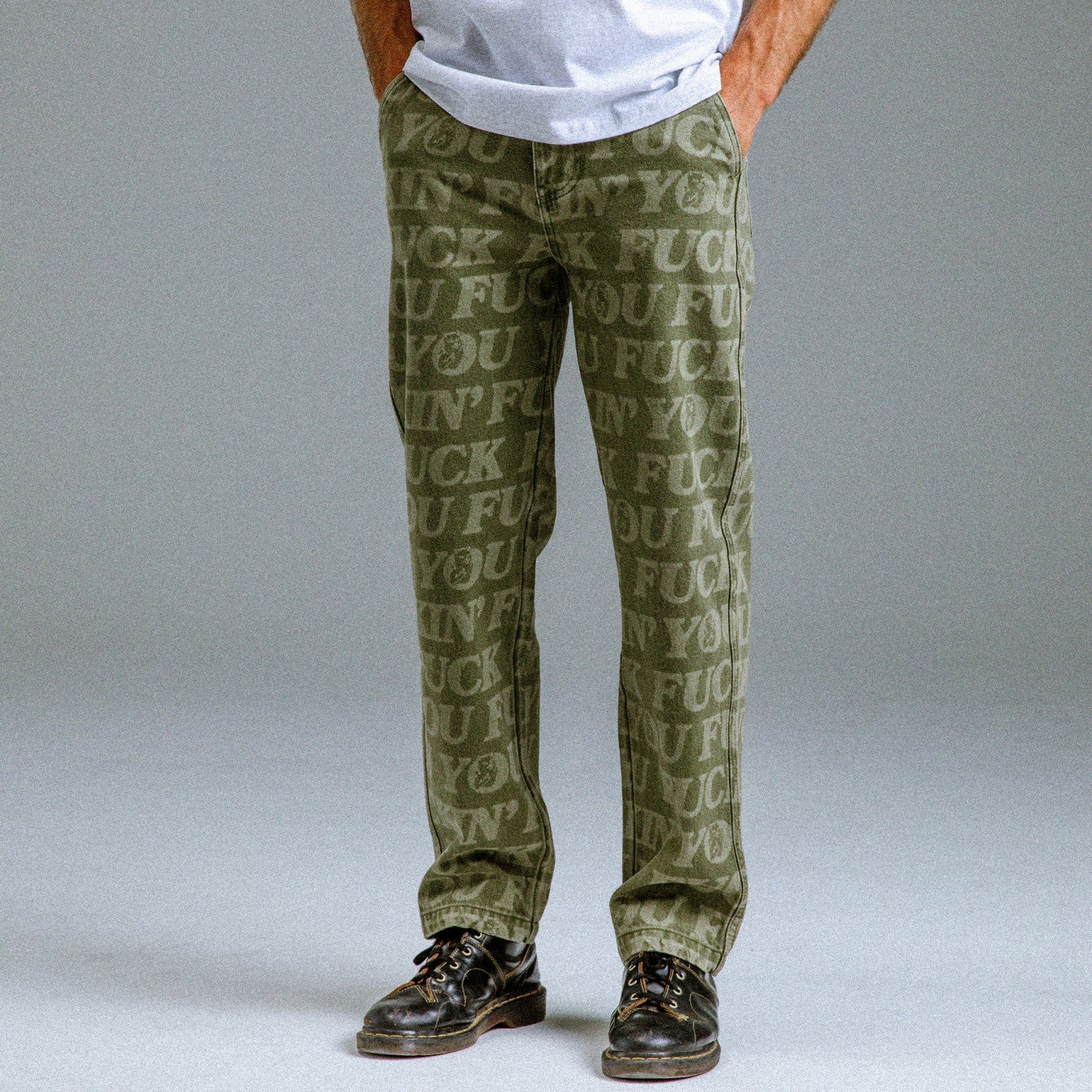 Ripndip Discount | F.U.F.F. Washed Denim Pants (Light Olive Denim)